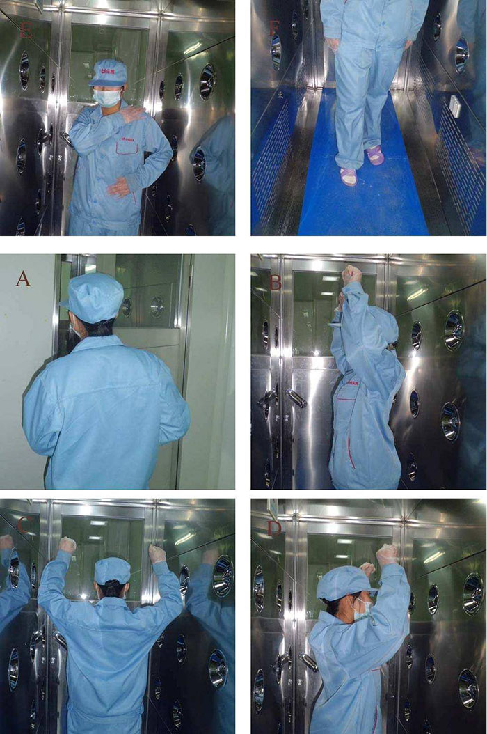 進入風淋室風淋結束后，風淋結束后應及時脫下防護服和鞋帽，并按照規定進行廢棄或清洗。